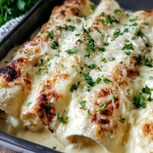 Delicious white chicken enchiladas ready to serve
