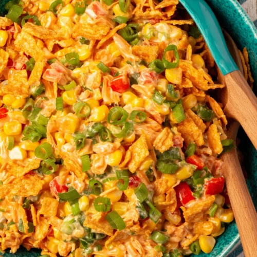 Summer corn salad with Fritos for boating food ideas, colorful and crunchy