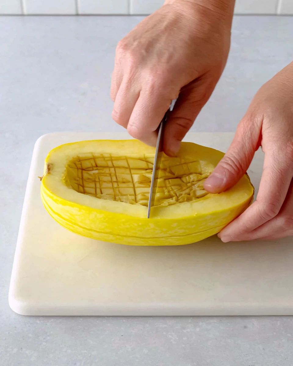 Scoring yellow squash for caramelized roasted yellow squash recipe