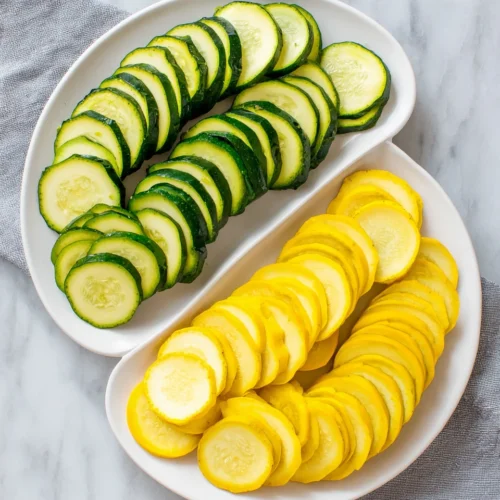 Sliced zucchini and yellow squash for cheesy zucchini and squash casserole