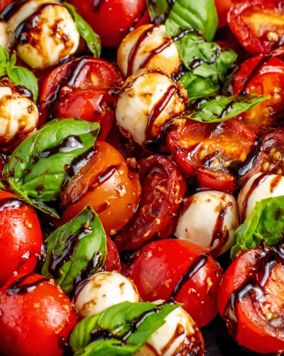 Cherry tomato caprese salad with fresh mozzarella, basil, and balsamic glaze