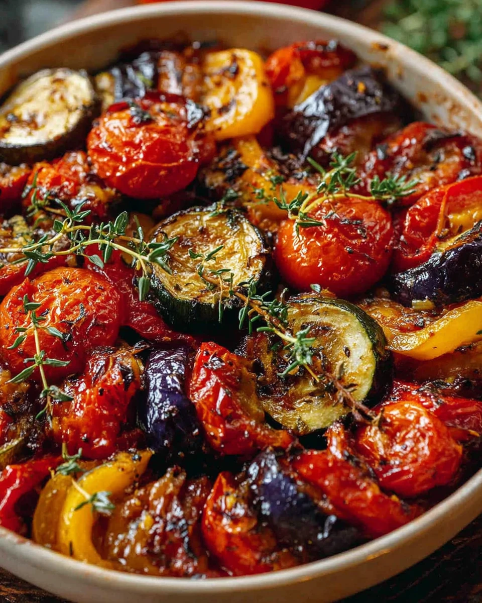 Classic French ratatouille with roasted vegetables and fresh herbs