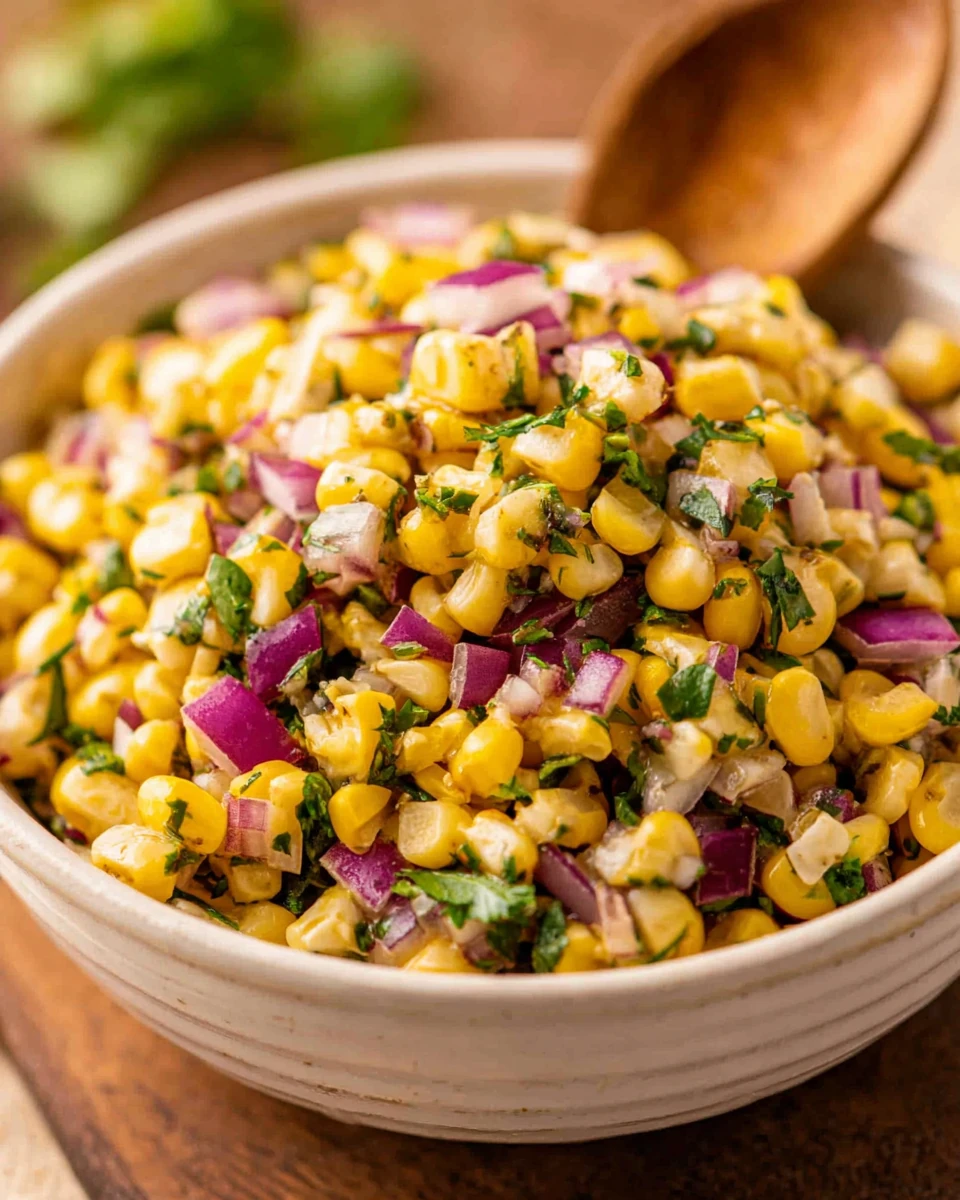Copycat Chipotle Chili Corn Salsa with Fresh Ingredients Copycat Chipotle chili corn salsa with corn, red onion, and cilantro in a white bowl