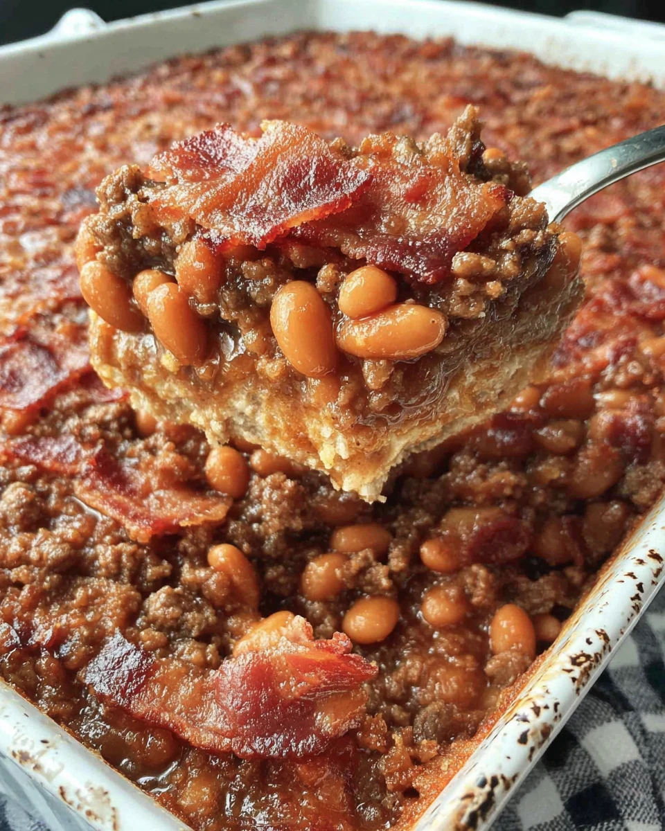 Easy Baked Beans with Ground Beef, Bacon, and Brown Sugar