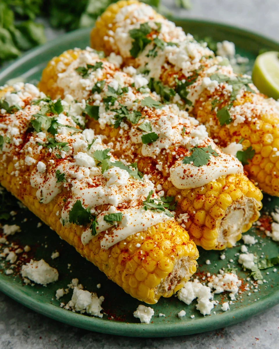 Easy Elote Recipe with Creamy Sauce and Toppings Easy elote recipe with creamy sauce, cheese, and cilantro on grilled corn