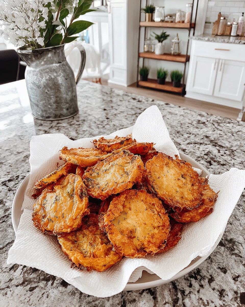 Crispy fried yellow squash rounds on paper towels, golden brown and seasoned, fresh from frying