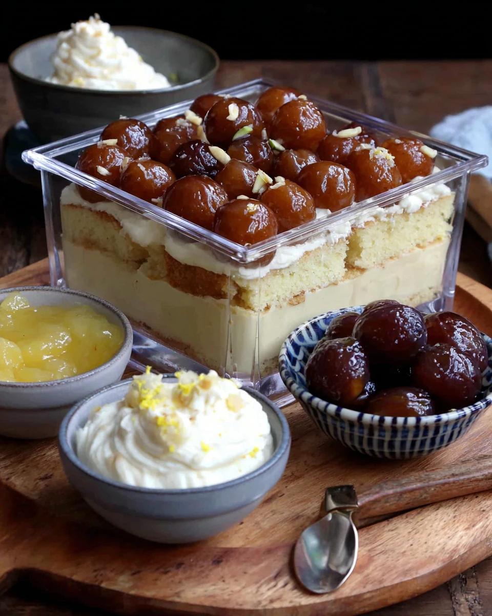 Gulab jamun rabdi box cake with creamy layers and sweet toppings