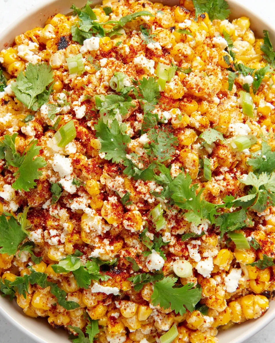 Mexican street corn off the cob (esquites) with cheese, cilantro, and spices