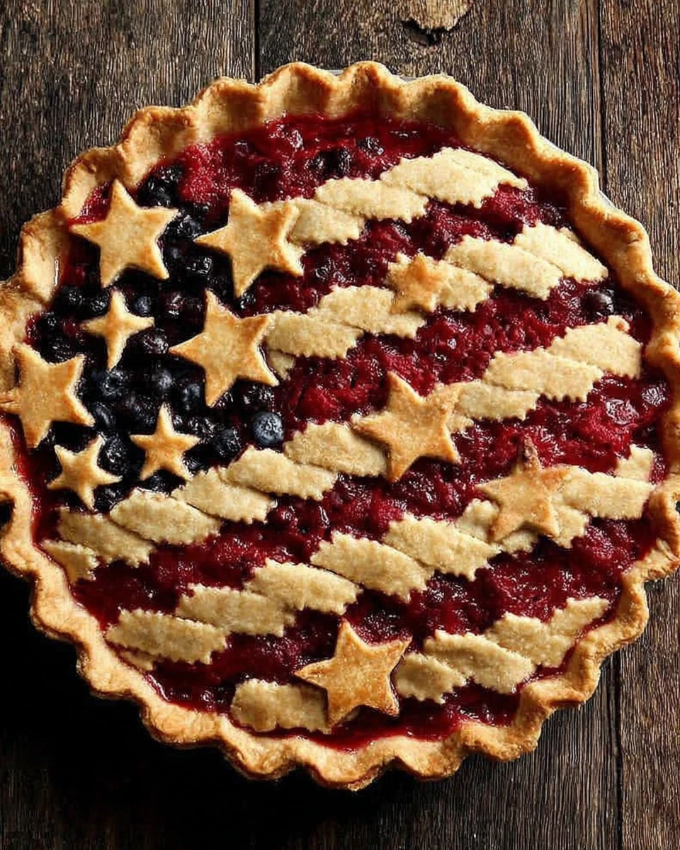 Patriotic pie with red, white, and blue berry filling and star-spangled crust design