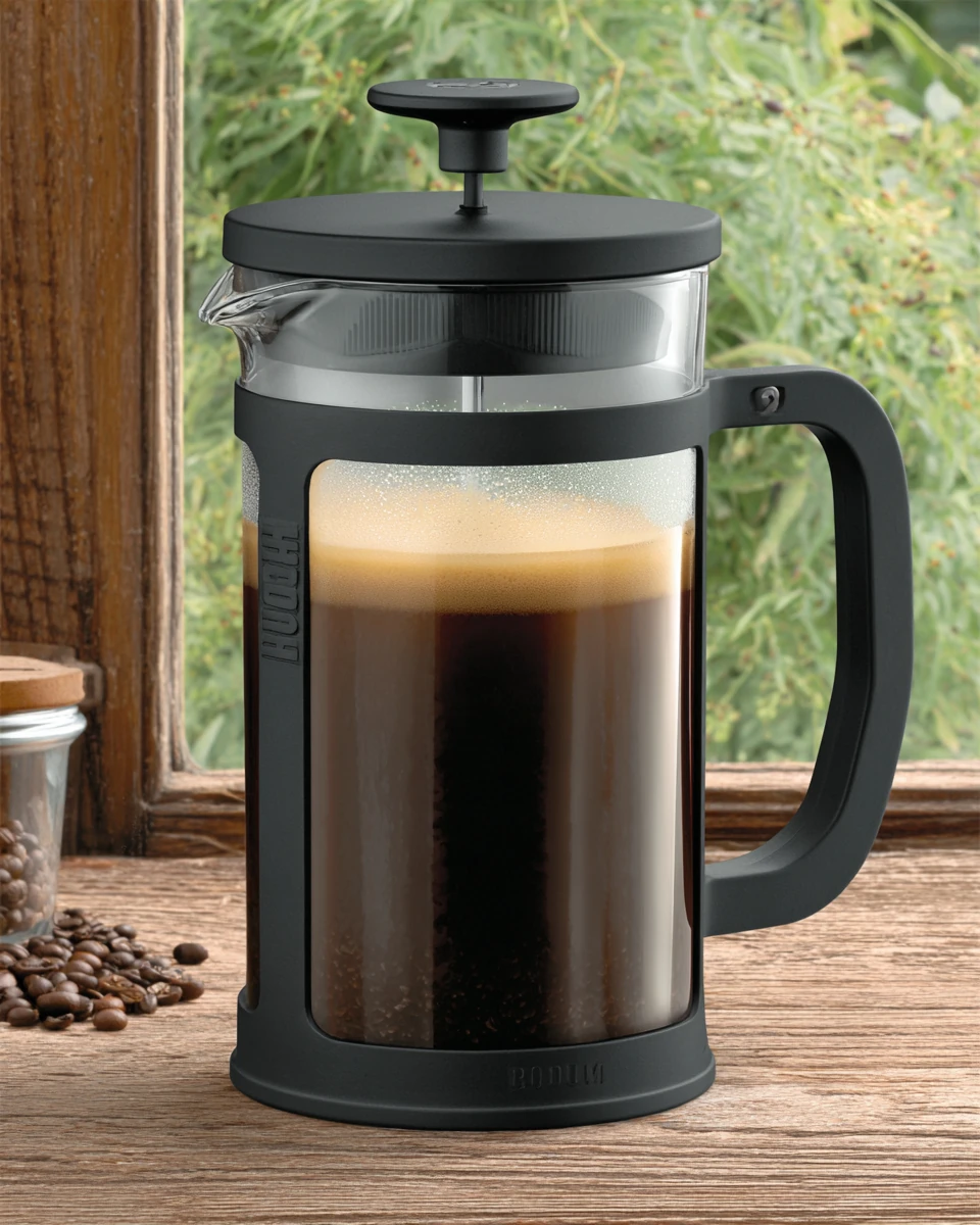 Salted Caramel Cream Cold Brew in French Press Salted caramel cream cold brew in a French press with creamy top layer