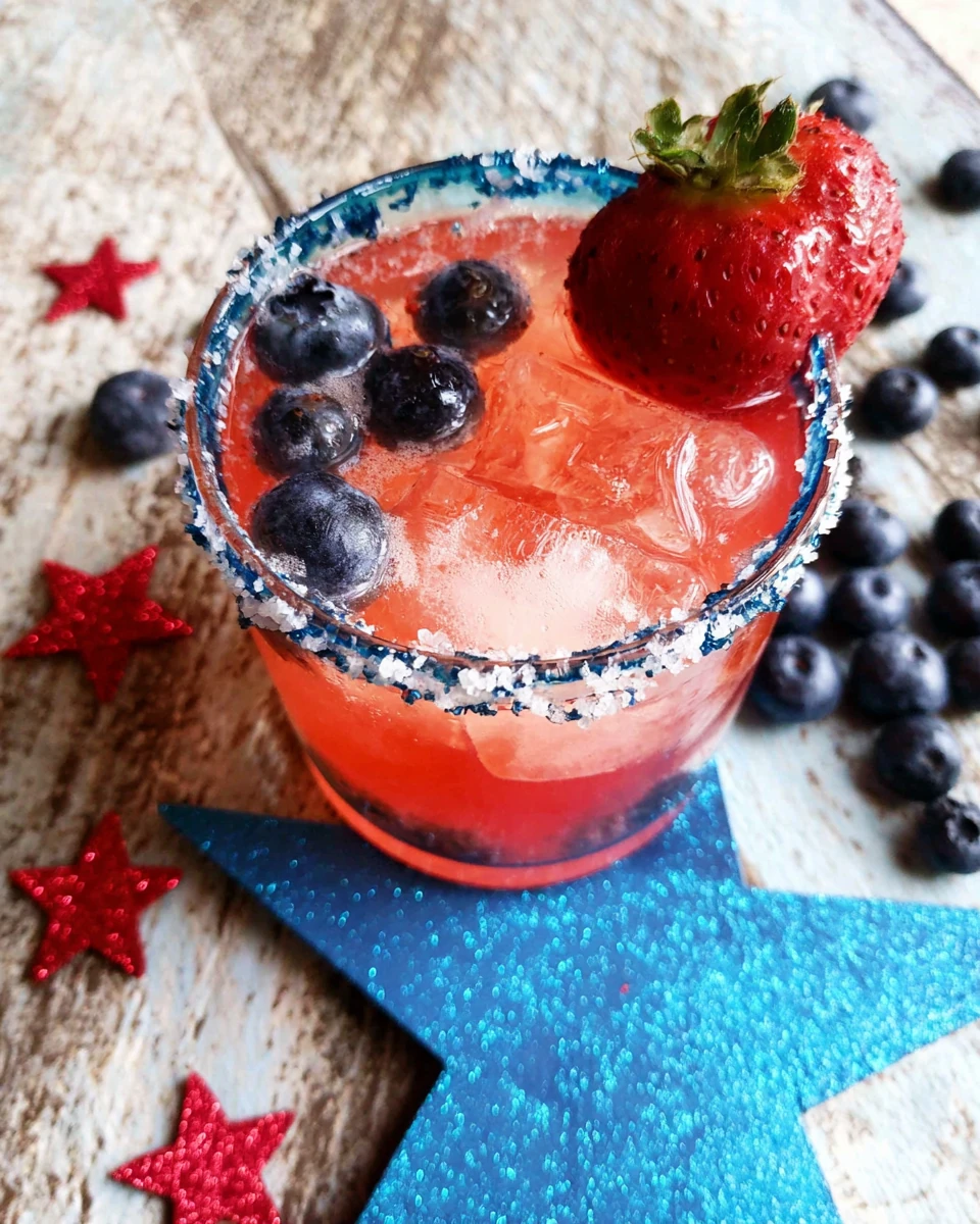 Sparkling vodka cocktail with berries in a glass with blue rim and fresh fruit garnish