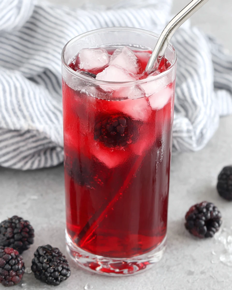 Starbucks Very Berry Hibiscus Refresher with ice and blackberries in a glass