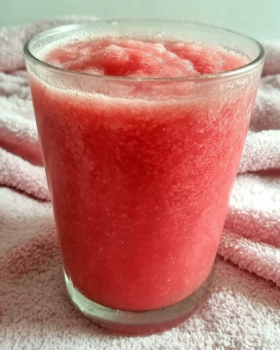 Strawberry smoothie surprise in a glass with condensation, vibrant red color