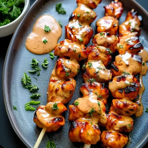 Juicy bang bang chicken skewers with creamy spicy sauce and green onions