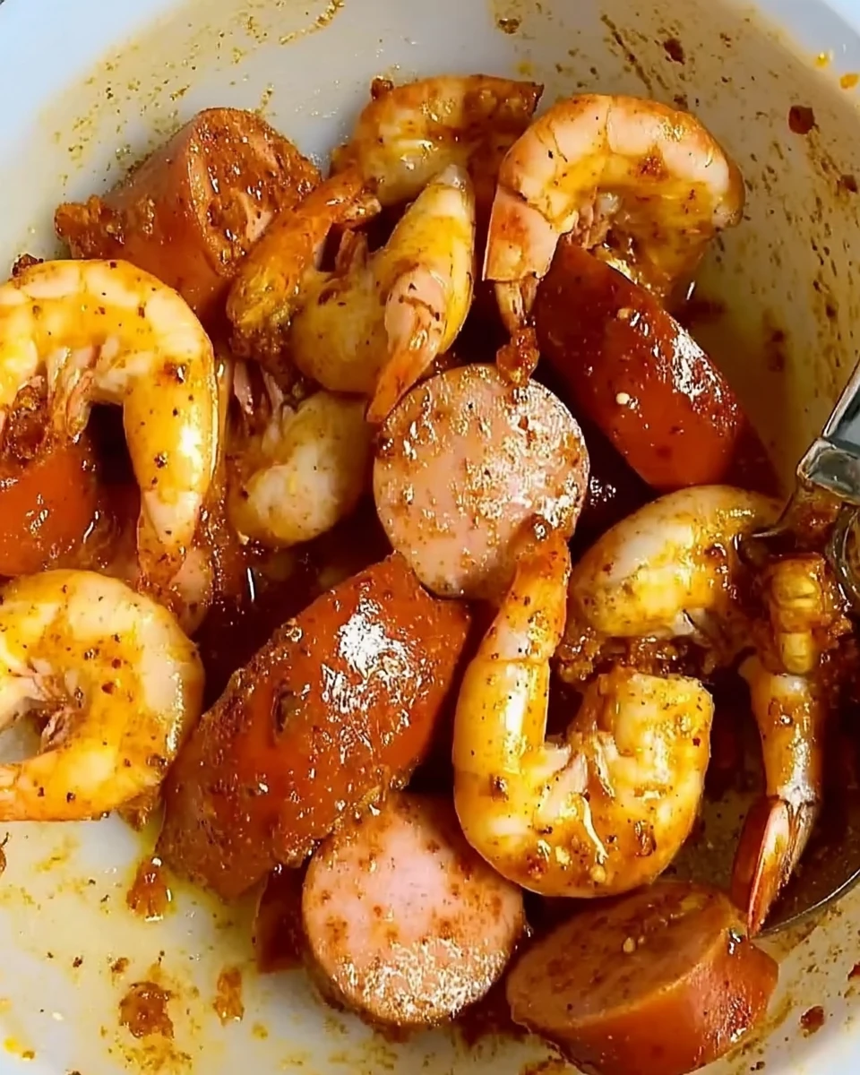 Boiling crab sauce copycat with shrimp and sausage in a bowl
