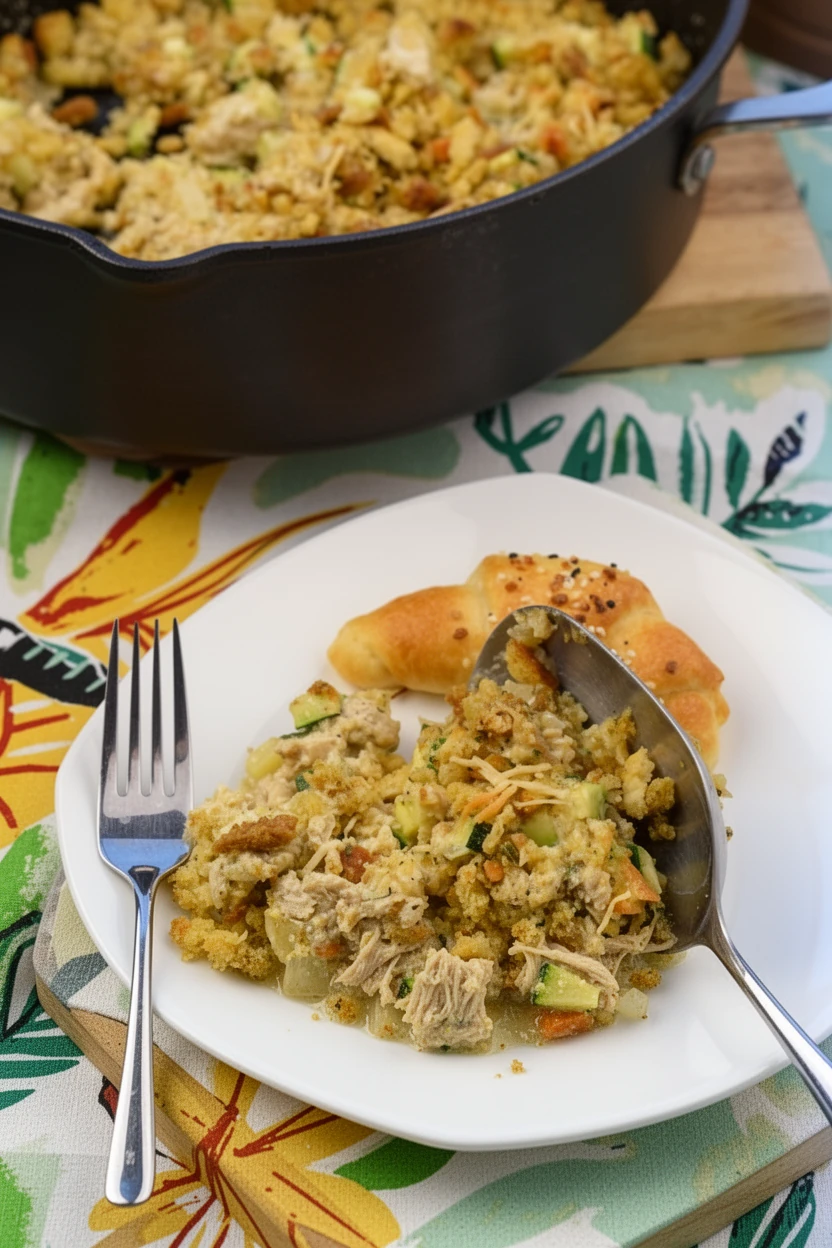 Delicious Chicken Stuffing Casserole with Mixed Vegetables