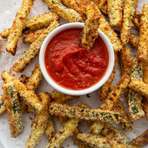 Crispy Air Fryer Zucchini Fries: A Delicious Snack 2 Crispy air fryer zucchini fries with marinara sauce