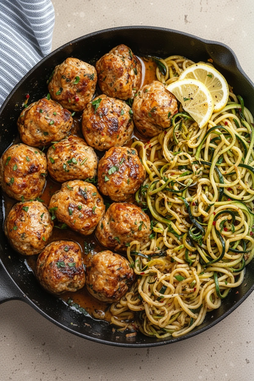 Garlic Butter Turkey Meatballs with Lemon Zucchini Noodles: A Delicious Delight