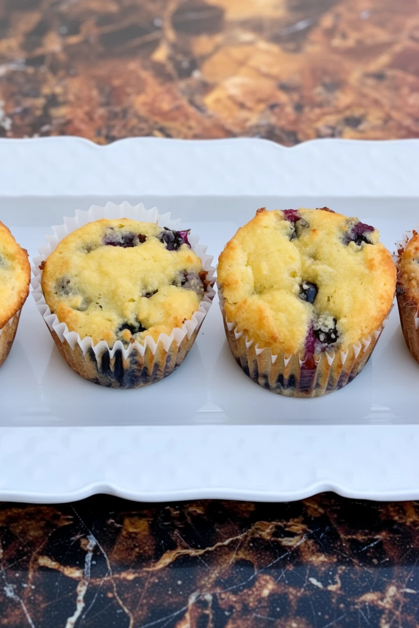 keto low-carb easy sugar-free blueberry breakfast muffins on white platter