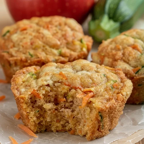 Moist zucchini carrot muffins with shredded carrots and zucchini, golden brown, fresh baked