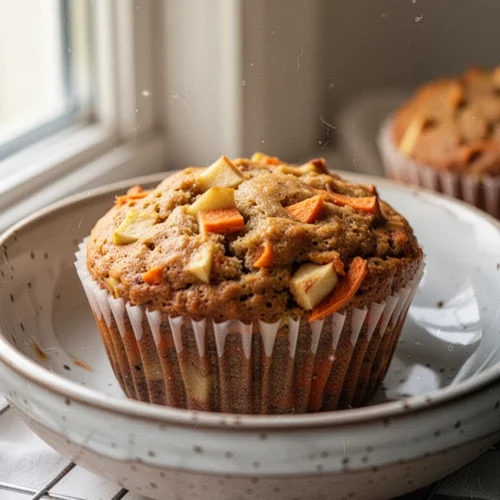 1-Bowl Carrot Apple Muffins: A Delightfully Simple Recipe 1 Moist 1-bowl carrot apple muffin with visible carrots, apples, and raisins on a cooling rack