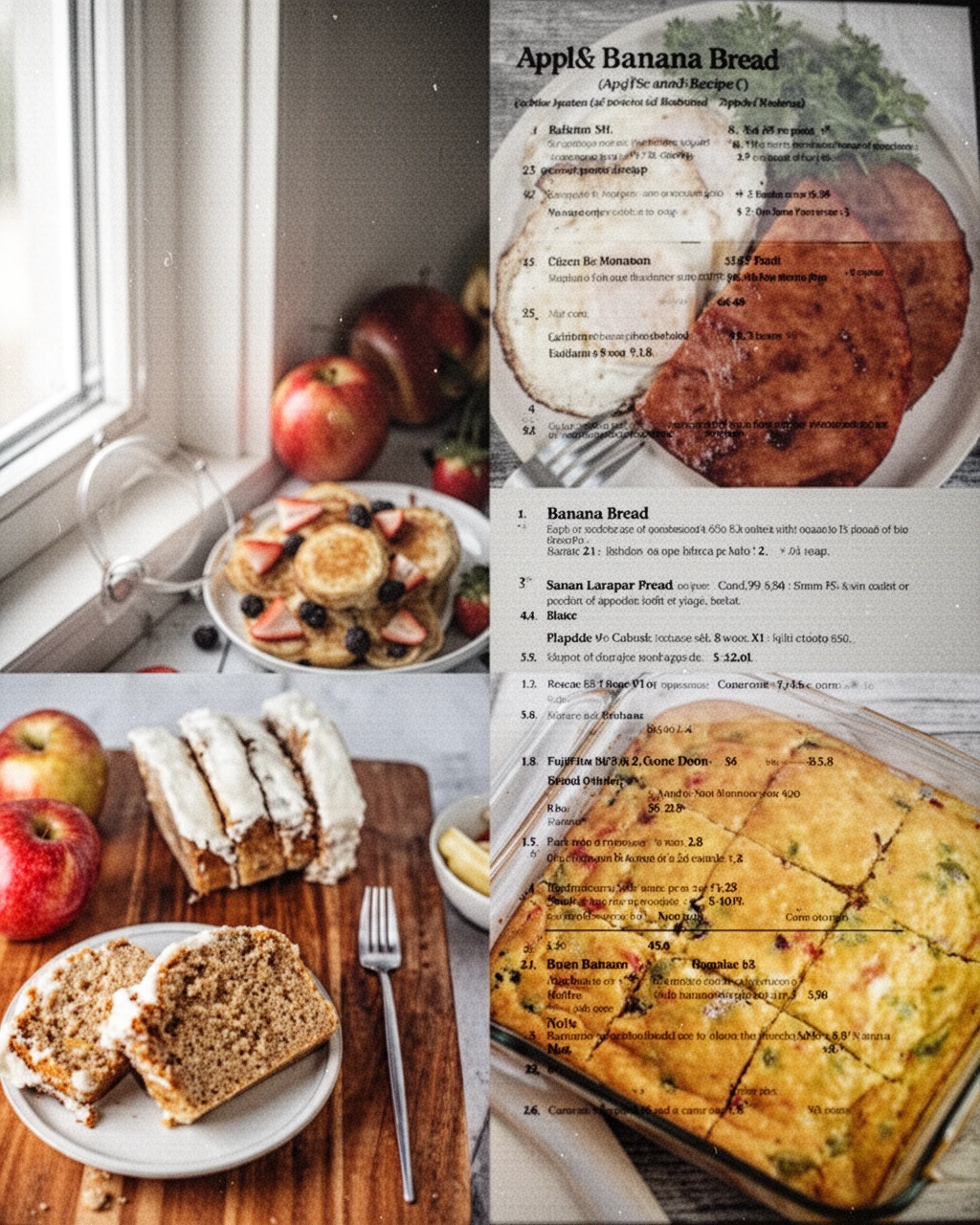 Sliced apple banana bread with fresh apples on a wooden board