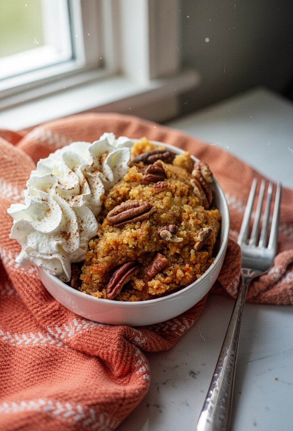Best Crockpot Pumpkin Cobbler with Pecans and Whipped Cream Best crockpot pumpkin cobbler with whipped cream and pecans in a white bowl