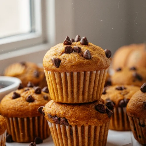 Easy pumpkin muffin recipes with chocolate chips, warm spices, perfect for fall