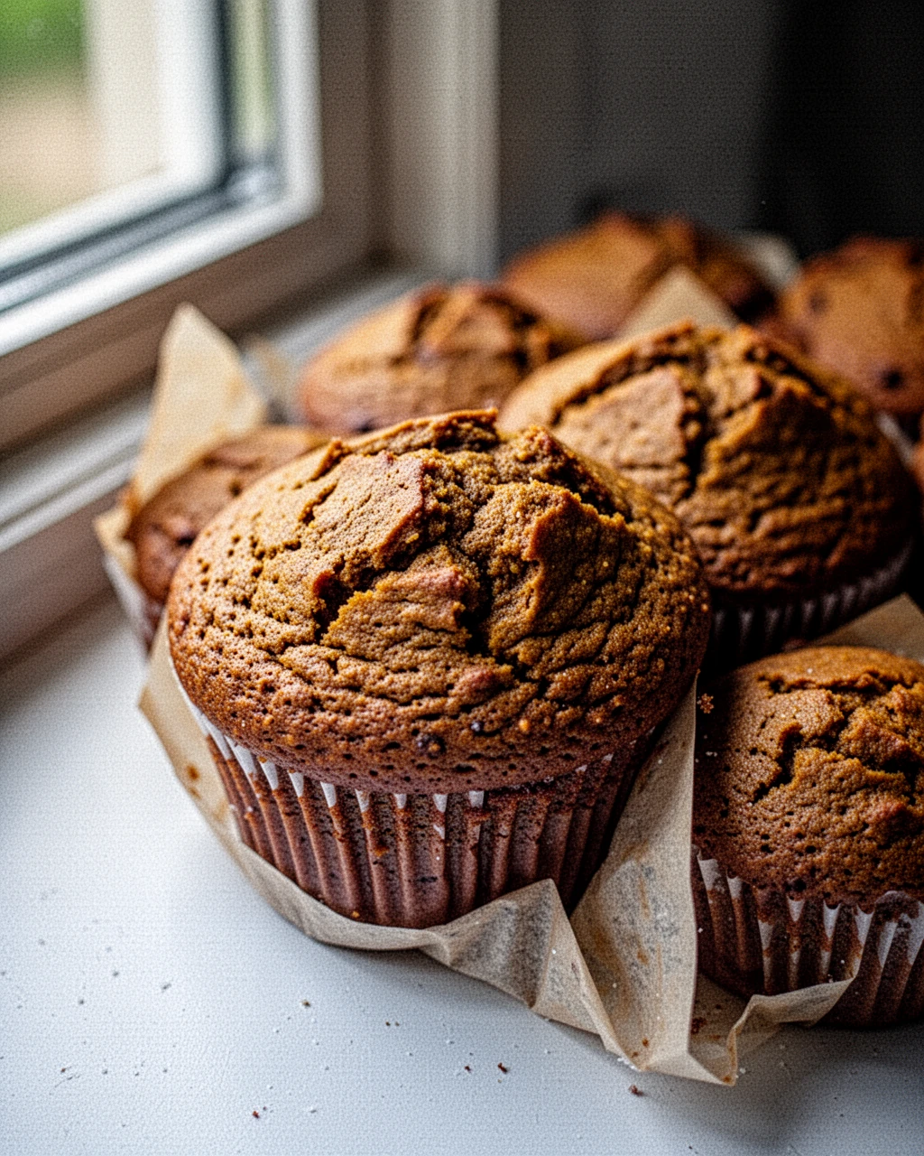 Flourless pumpkin muffin batter being mixed with almond flour and wet ingredients in a glass bowl