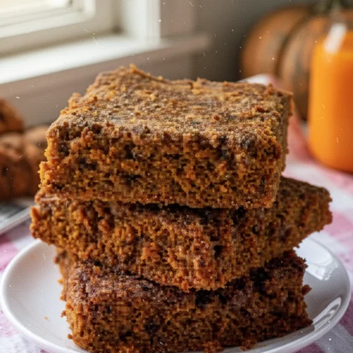 Fodmap pumpkin brownies stacked on a white plate, rich chocolate texture