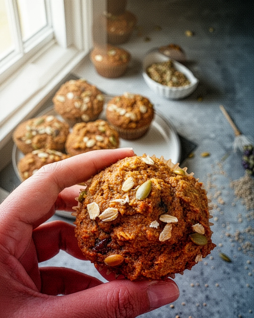 Fresh milled fall recipes: spiced pumpkin muffins with pumpkin seeds and oats