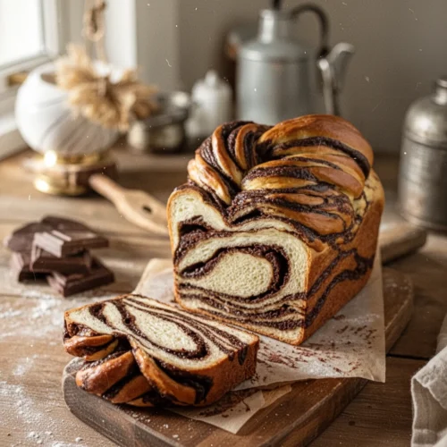 Sourdough chocolate babka with chocolate swirls and a soft, fluffy interior