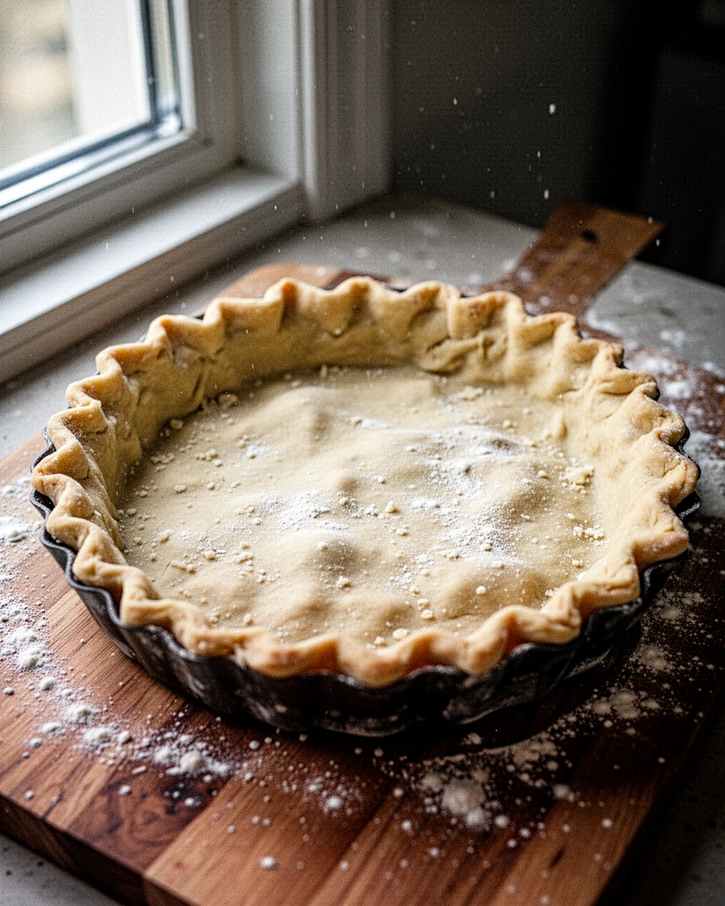 Flaky sourdough pie crust with golden layers and buttery texture